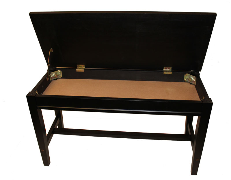 black piano bench with music compartment