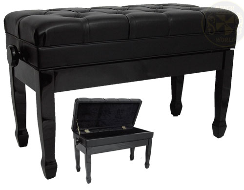 black duet adjustable piano bench with storage compartment
